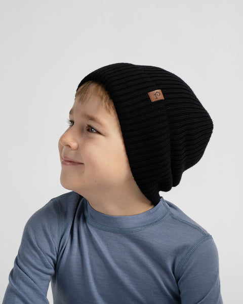Bonnet en maille côtelée 100 % laine mérinos pour enfants