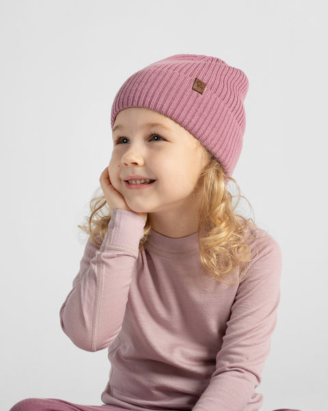 Bonnet en maille côtelée 100 % laine mérinos pour enfants