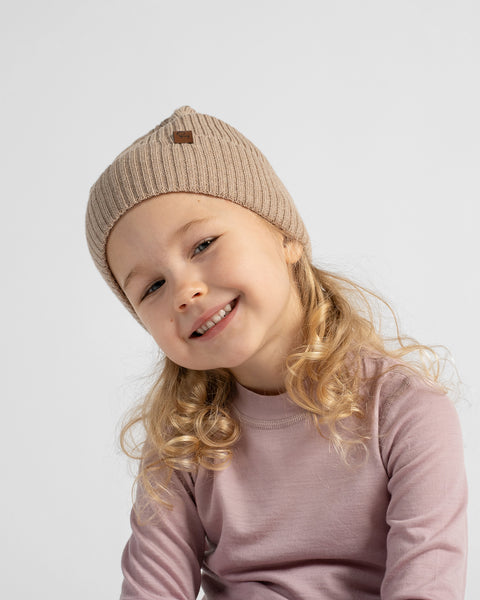 Bonnet en maille côtelée 100 % laine mérinos pour enfants