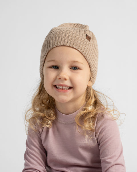 Bonnet en maille côtelée 100 % laine mérinos pour enfants