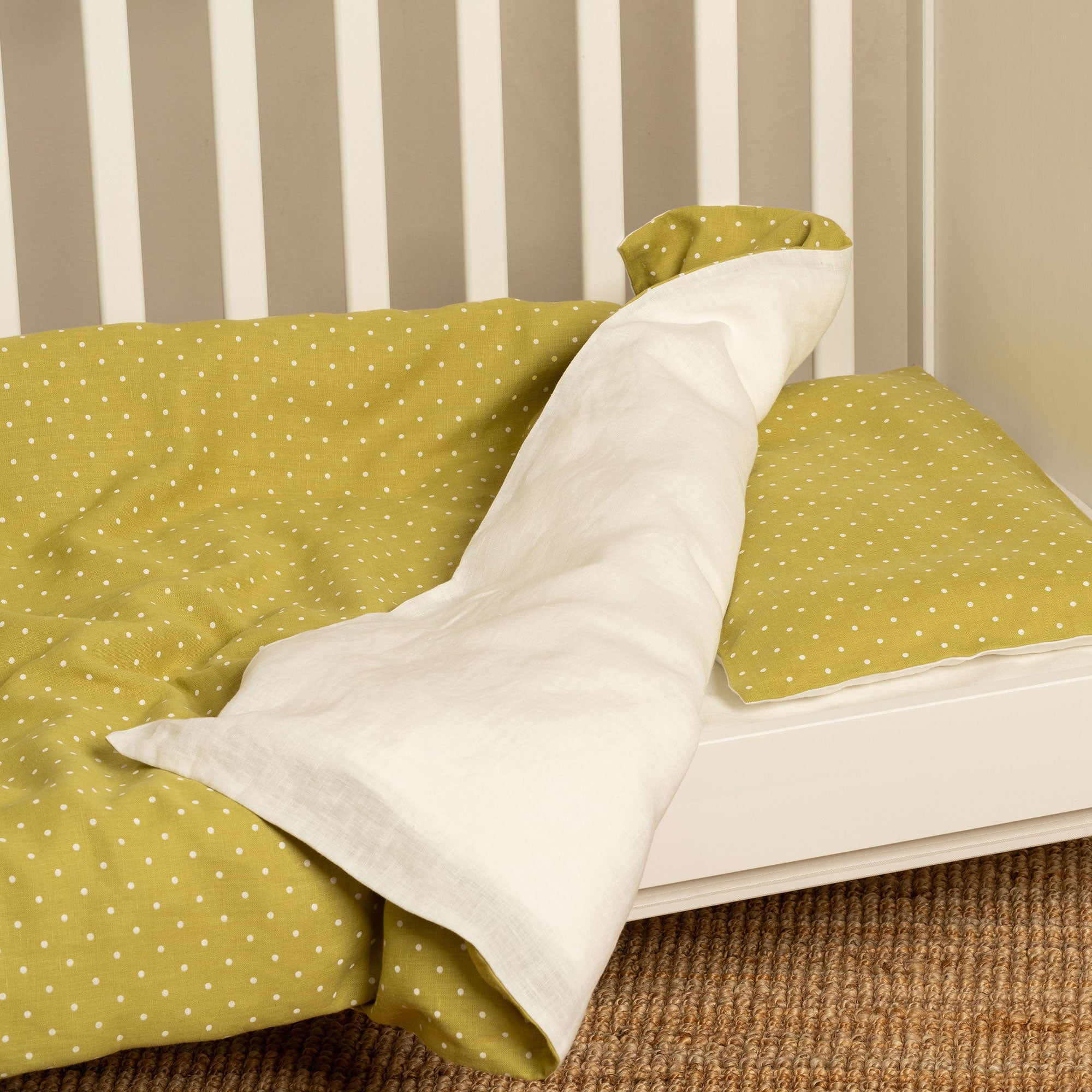 Linen Baby Duvet Cover in leaf dots