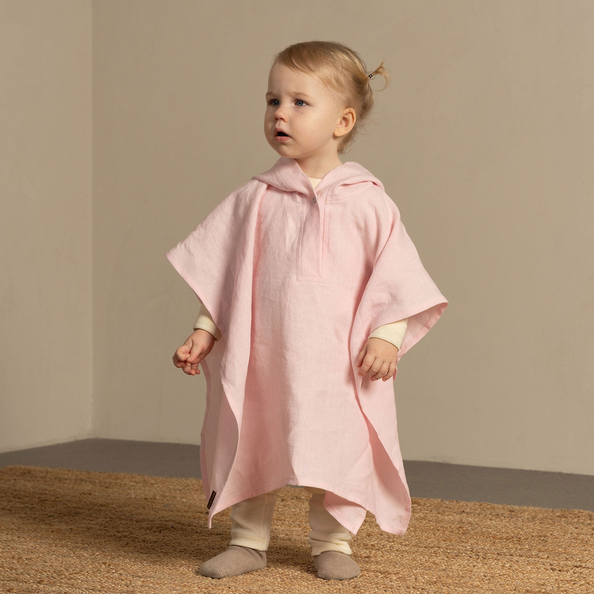 Linen baby poncho in dusty pink color