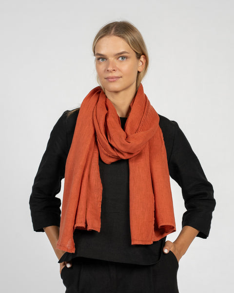 Wide Women&#39;s Linen Scarf Cinnamon Red