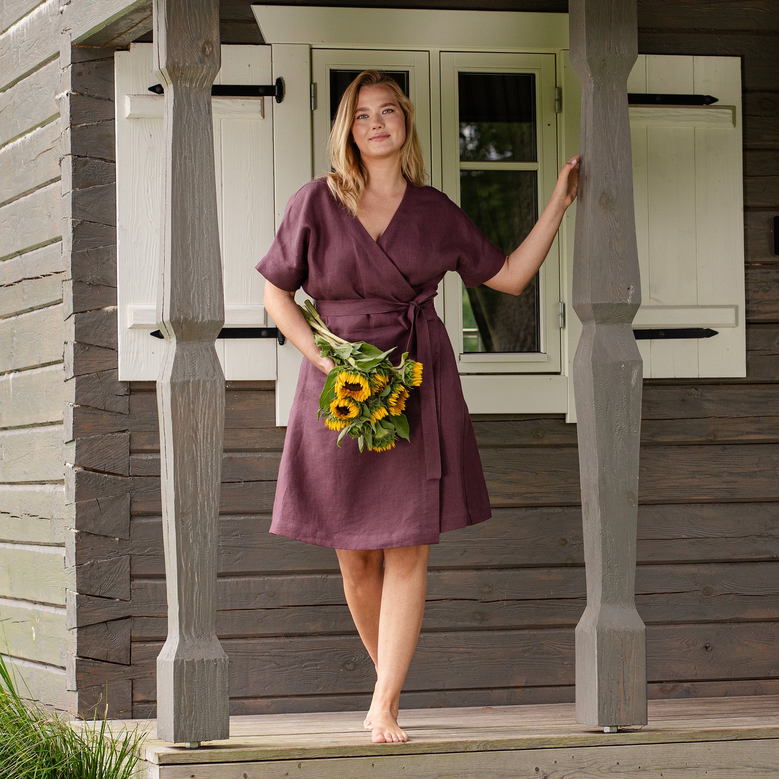 Robe portefeuille en lin Eliana Ombre Pourpre