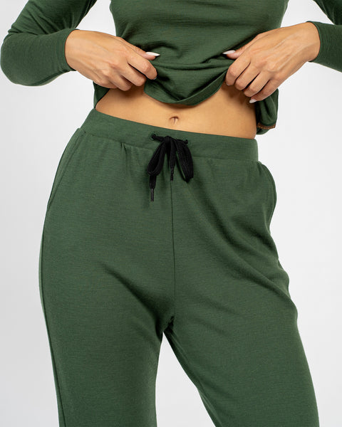 Women&#39;s 250 Merino Sweatpants Dark Green