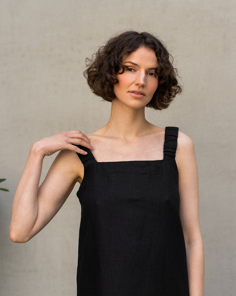 Linen Maxi Pinafore Open Back Dress Fiona