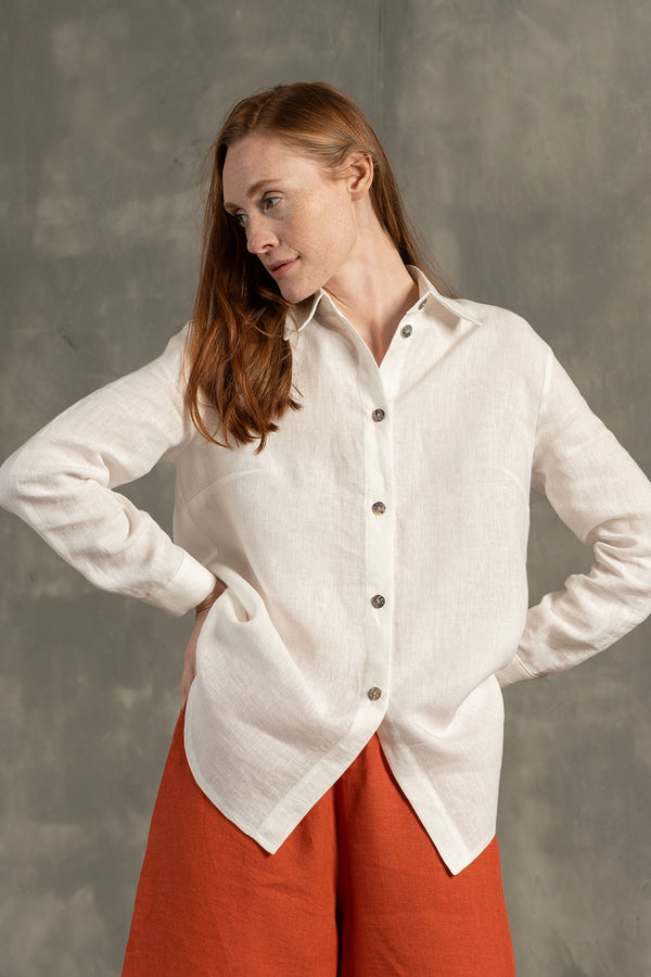 Linen Long Sleeve Shirt Rebeca pure white