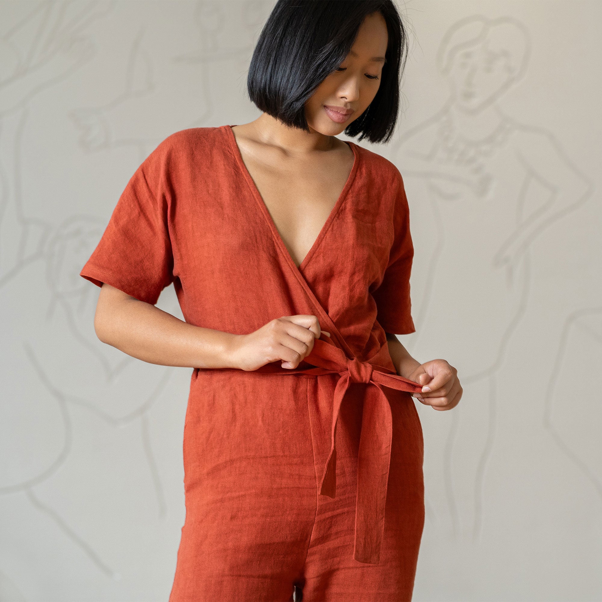 Linen Short Sleeve Wrap Jumpsuit Mindy