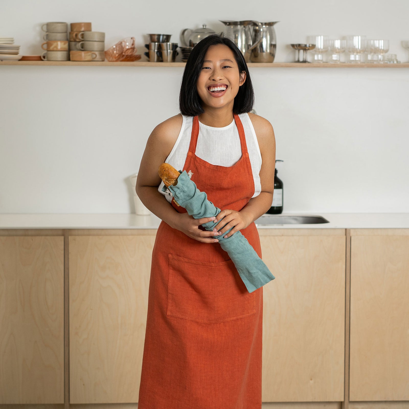 Linen Bib Apron One Size Cinnamon Red