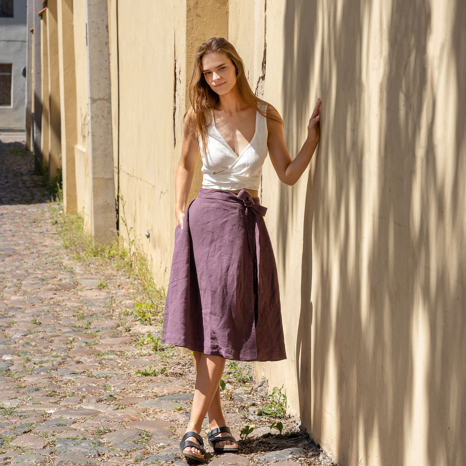 Jupe portefeuille en lin Beverly