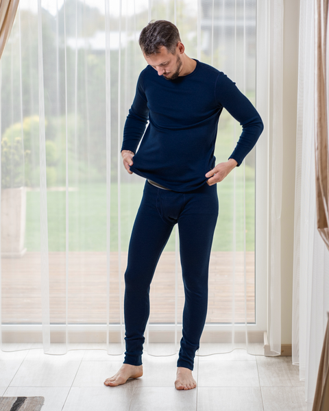 Men&#39;s 250 Merino 2-Piece Set of Long Sleeve &amp; Bottom Dark Blue