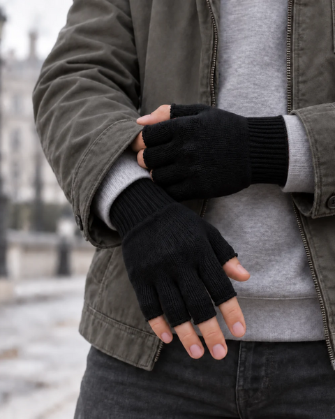 Gants sans doigts chauds en mérinos pour homme
