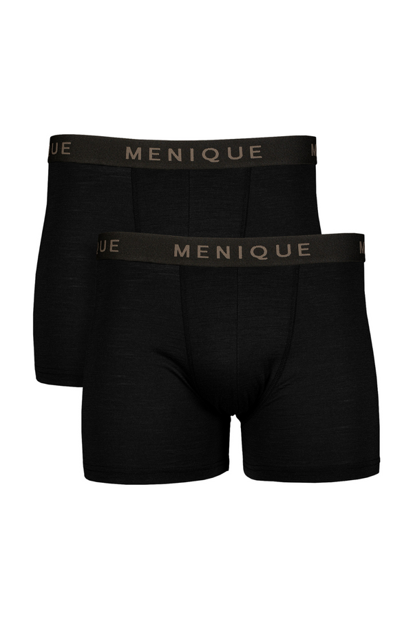 Men’s merino wool boxer shorts 2-pack in black – comfortable, breathable underwear with soft stretch fabric and no-roll waistband.