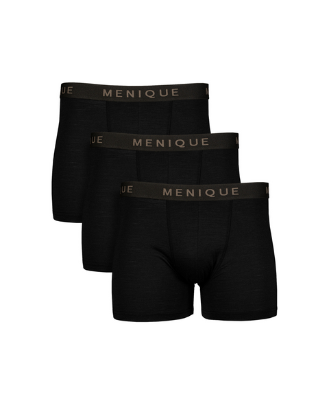 Men’s merino wool boxer shorts 3-pack in black – everyday men’s underwear with breathable comfort and flexible support.
