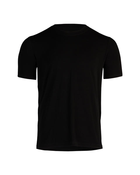 Men’s black bamboo t-shirt displayed on a neutral background, short-sleeve style.