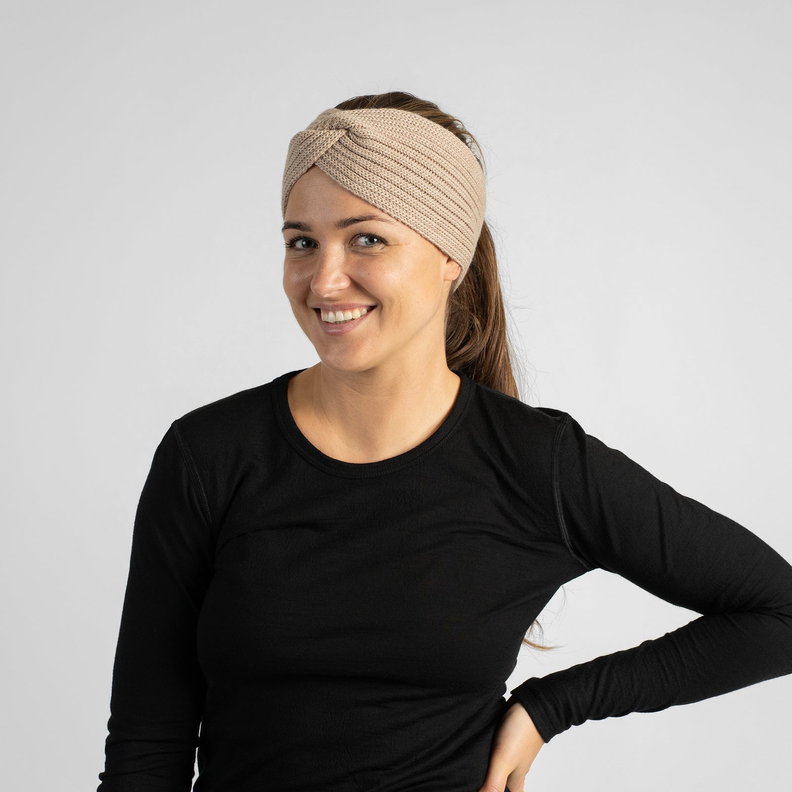 Bandeau en maille côtelée mérinos chaud et doux pour femme