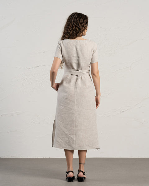 Short Sleeve Obi Wrap Dress Milly Natural