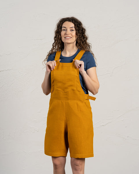 Linen Romper Nino in Spicy Yellow Color