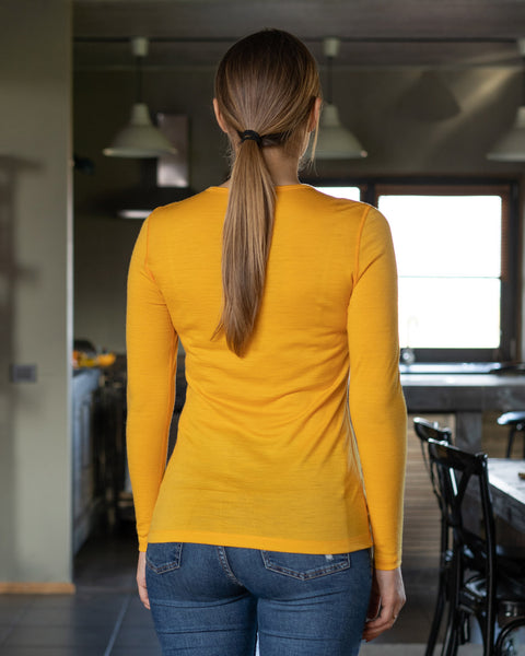 Haut thermique à manches longues 160 pour femme, col rond, jaune