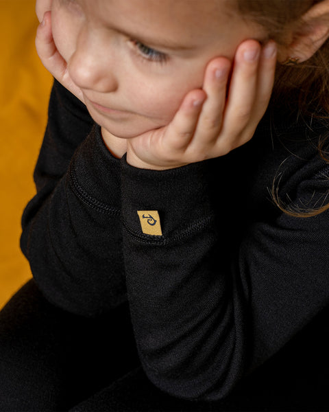 T-shirt thermique à manches longues 250 pour enfants, col rond, noir
