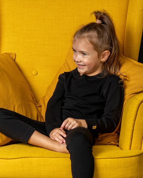 T-shirt thermique à manches longues 250 pour enfants, col rond, noir