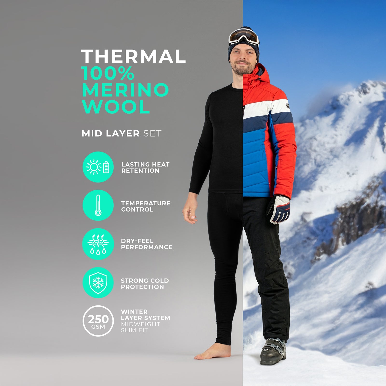 Men's 250 Long Sleeve & Bottom 2-Piece Black