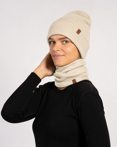 Bonnet tricoté et tour de cou pour femme, ensemble 2 pièces