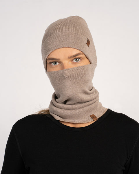 Ensemble 2 pièces : tour de cou doublure en laine mérinos et bonnet pour femme