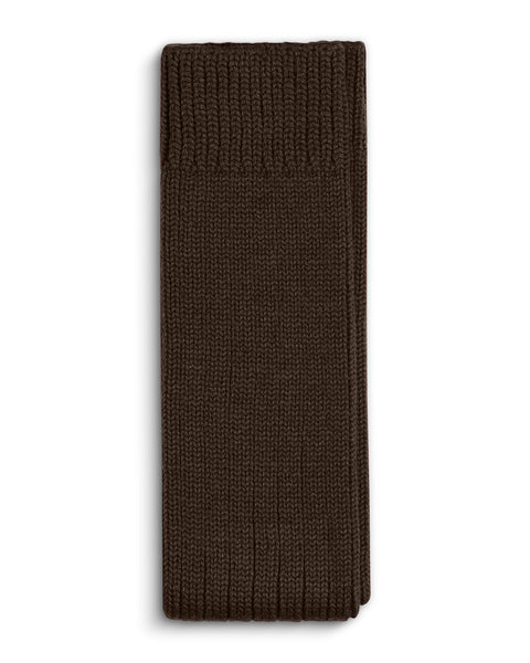 Brown knitted leg warmers on a white background