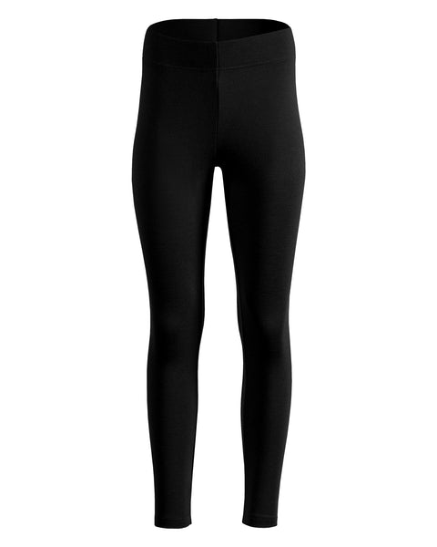 the menique 250gsm women&#39;s leggings in black color, front view.