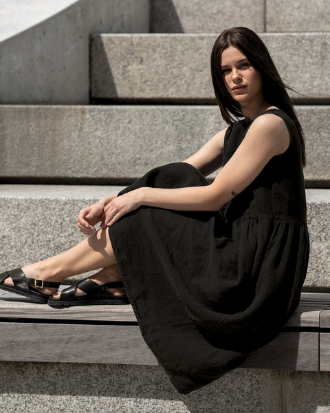 Linen Sleeveless Smock Dress Maya Pure Black