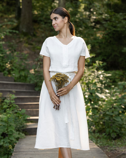 Linen Front Button Dress Brigit Pure White