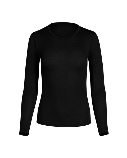 Haut thermique à manches longues 160 pour femme, col rond, noir