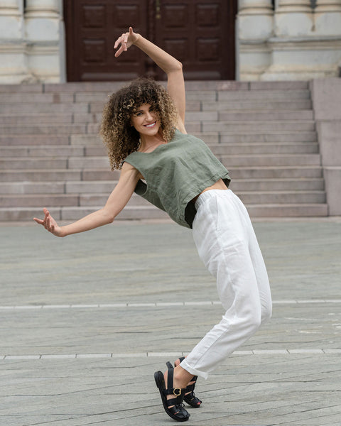 Linen Sleeveless Crop Top Ana Stone Green