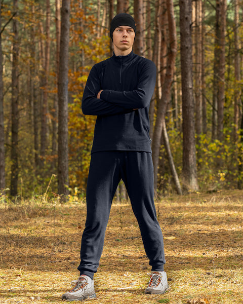 Men&#39;s Merino 250 Zip neck top 250gsm Dark blue