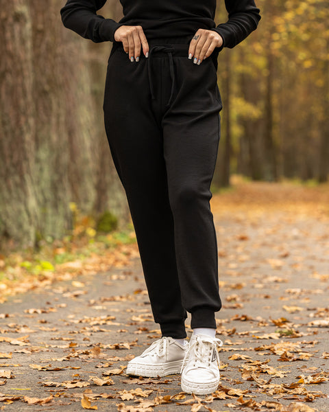 Women&#39;s Merino 250 Set of Zip Neck Top &amp; Jogger Sweatpants Black