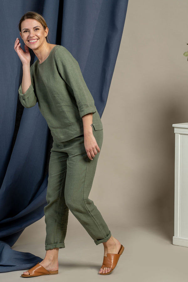 Linen Blouse Nora Stone Green