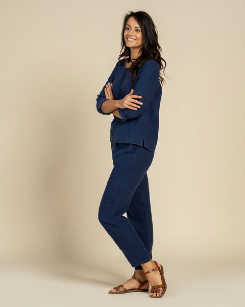 Blouse à manches longues et pantalon ensemble 2 pièces bleu tempête