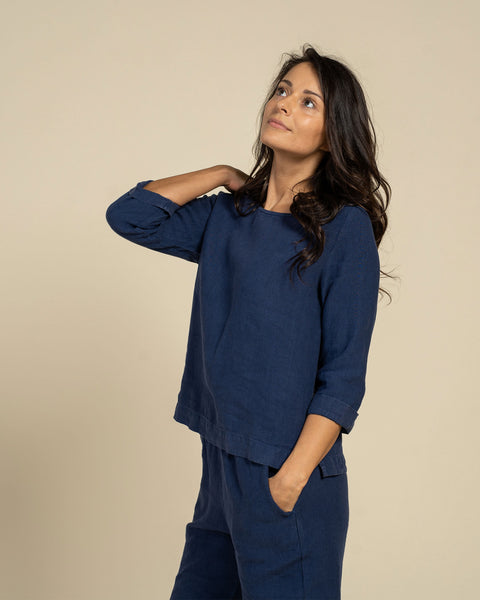 Blouse à manches longues et pantalon ensemble 2 pièces bleu tempête