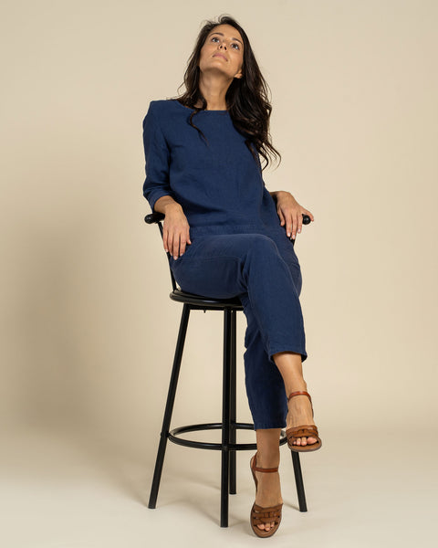 Blouse à manches longues et pantalon ensemble 2 pièces bleu tempête