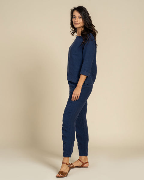 Blouse à manches longues et pantalon ensemble 2 pièces bleu tempête