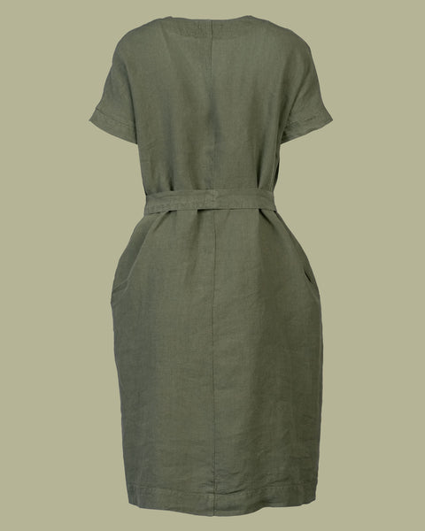 Linen Loose Dress Joelle Stone Green