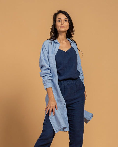Linen Oversize Shirt Dress Margo Cloudy Blue
