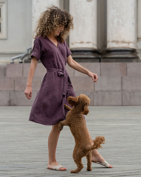 Linen Wrap Dress Eliana Shadow Purple