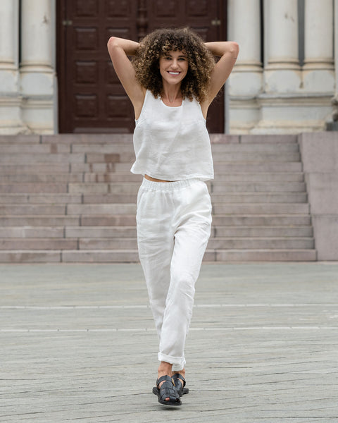 Linen Matching 2-Piece Set of Ana Crop Top &amp; Dakota Pants in pure white