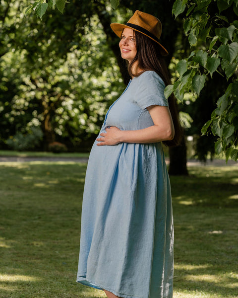 Linen Smock Dress Maria Cloudy Blue