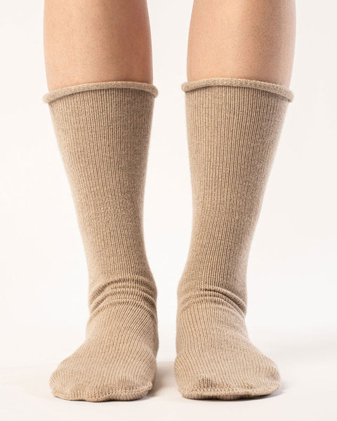 Chaussettes tricotées pour femmes en mérinos beige crème