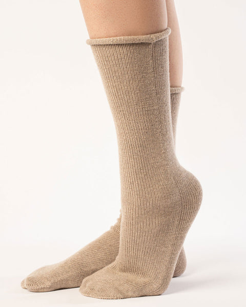 Chaussettes tricotées pour femmes en mérinos beige crème