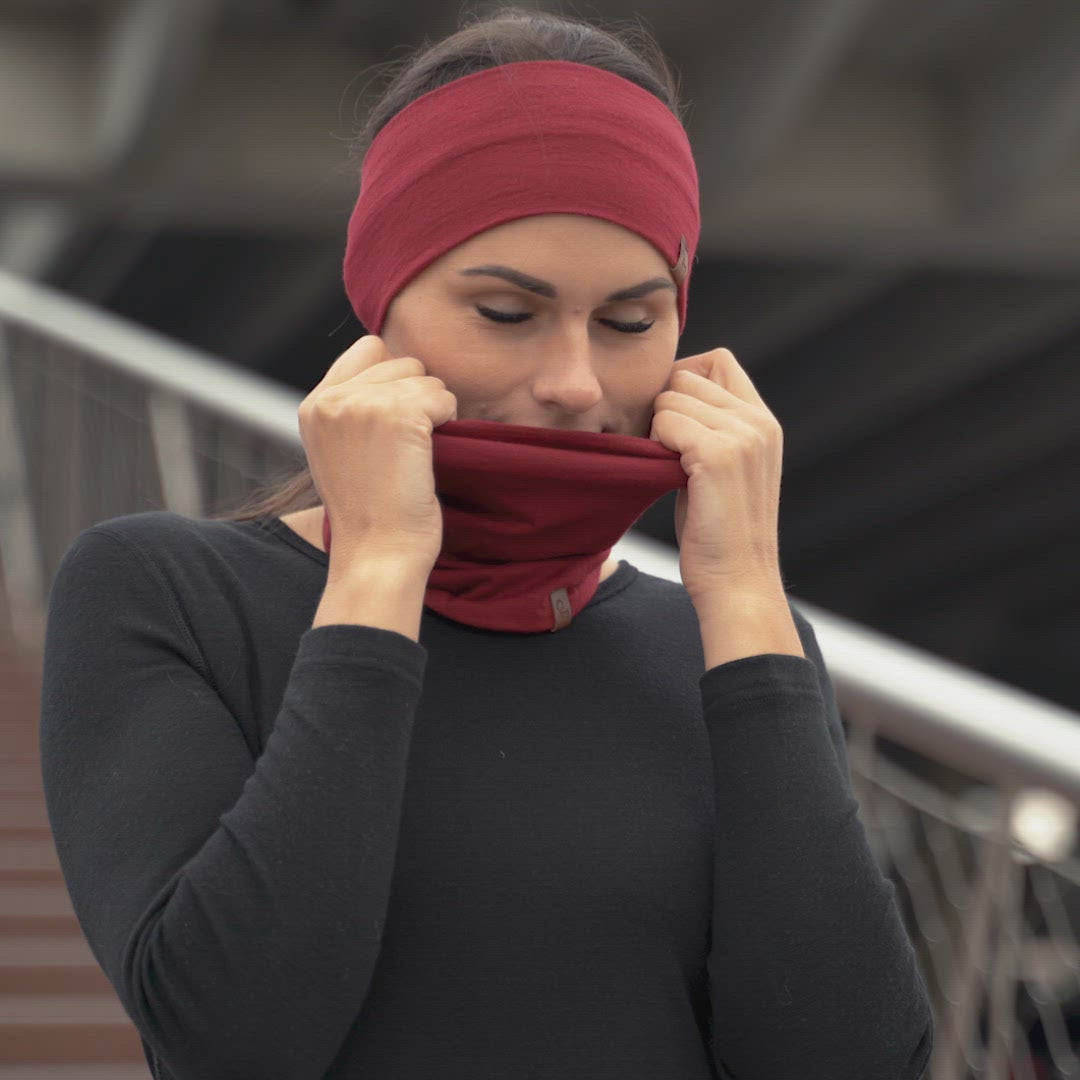 menique merino unisex neck gaiter headband royal cheryy red